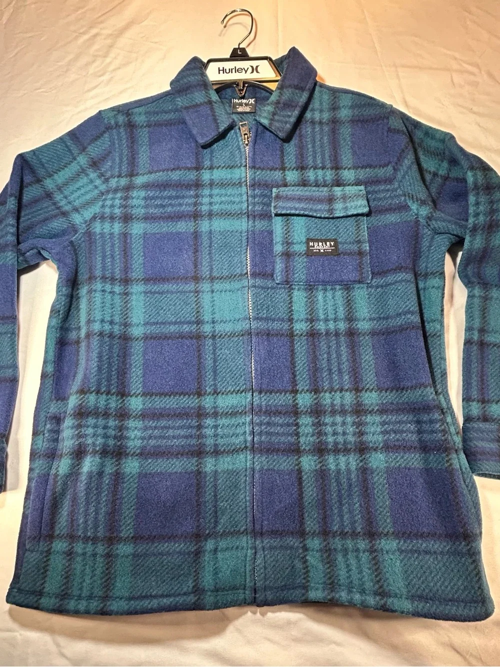 Hurley Blue & Teal Plaid Zip Fleece Jacket